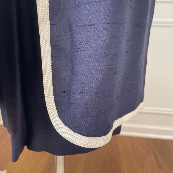 Vintage Mix & Match Dark Blue Sheath Dress Long Blazer Ivory Trim XS - Picture 5 of 13